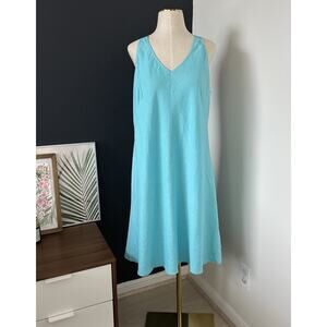 Eileen Fisher Organic Linen Sleeveless Tank Dress Turquoise V-Neck